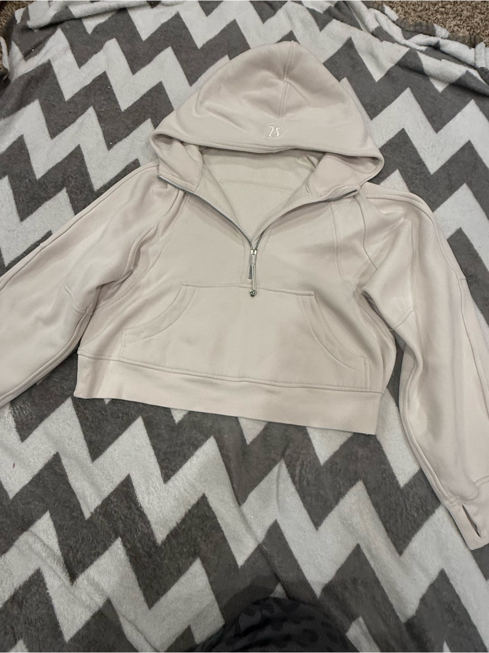 Lululemon Scuba Cropped Half-Zip Hooded Sweatshirt - Cream
